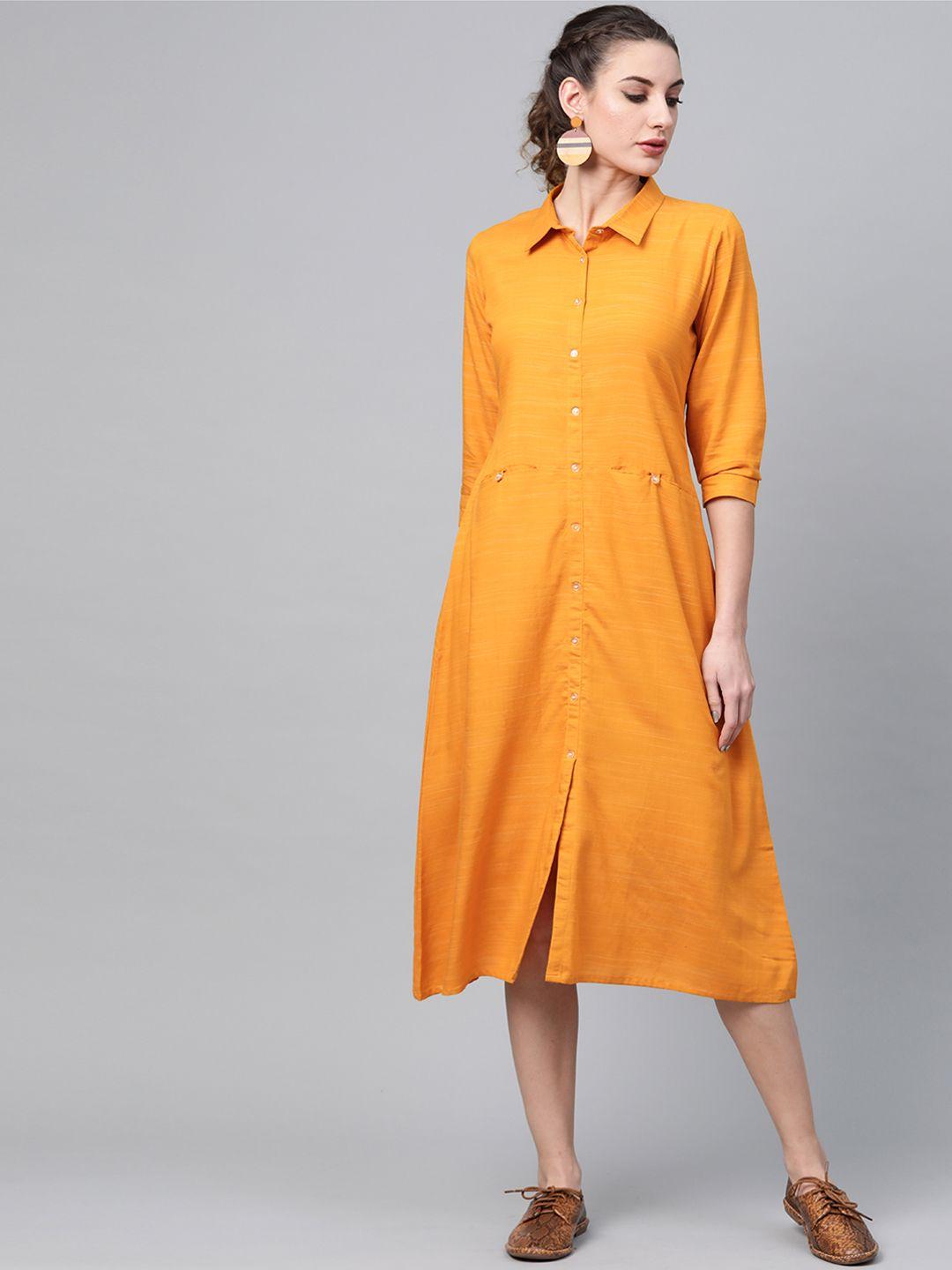 gerua women mustard yellow solid a-line dress