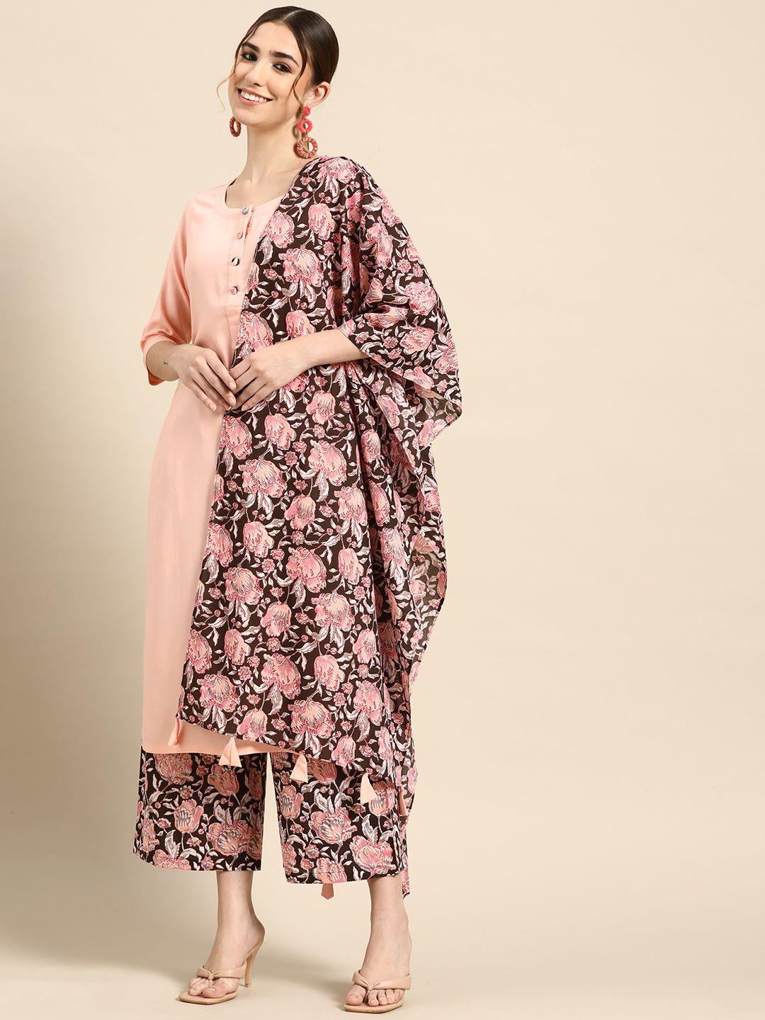 gerua women peach-coloured kurta with palazzos & with dupatta