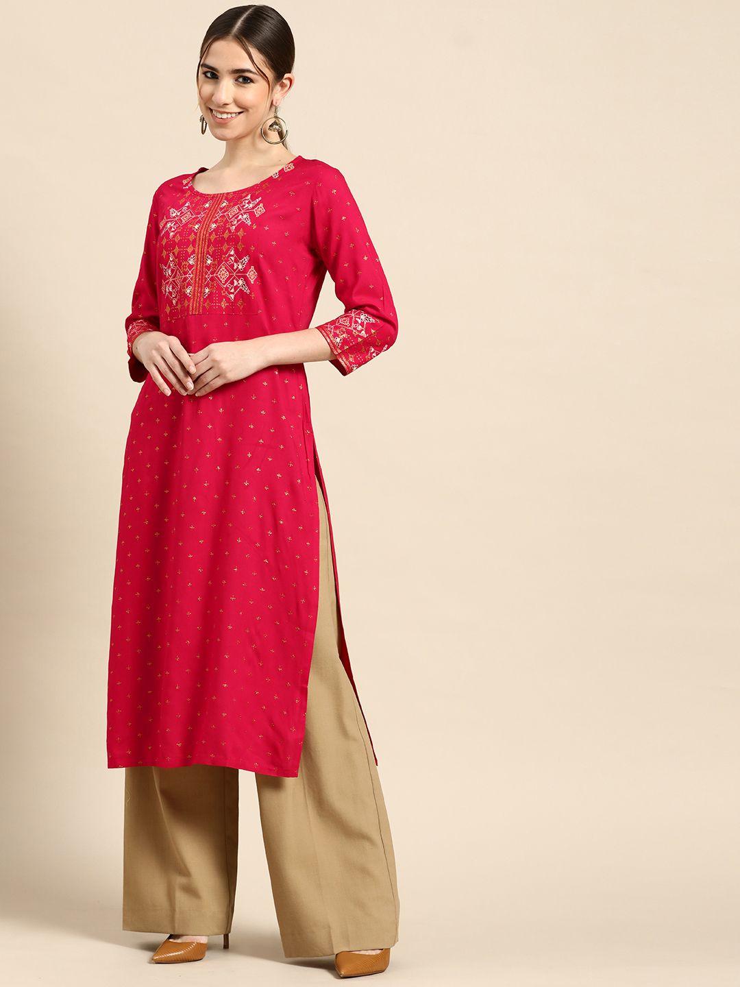 gerua women pink ethnic motifs printed kurta