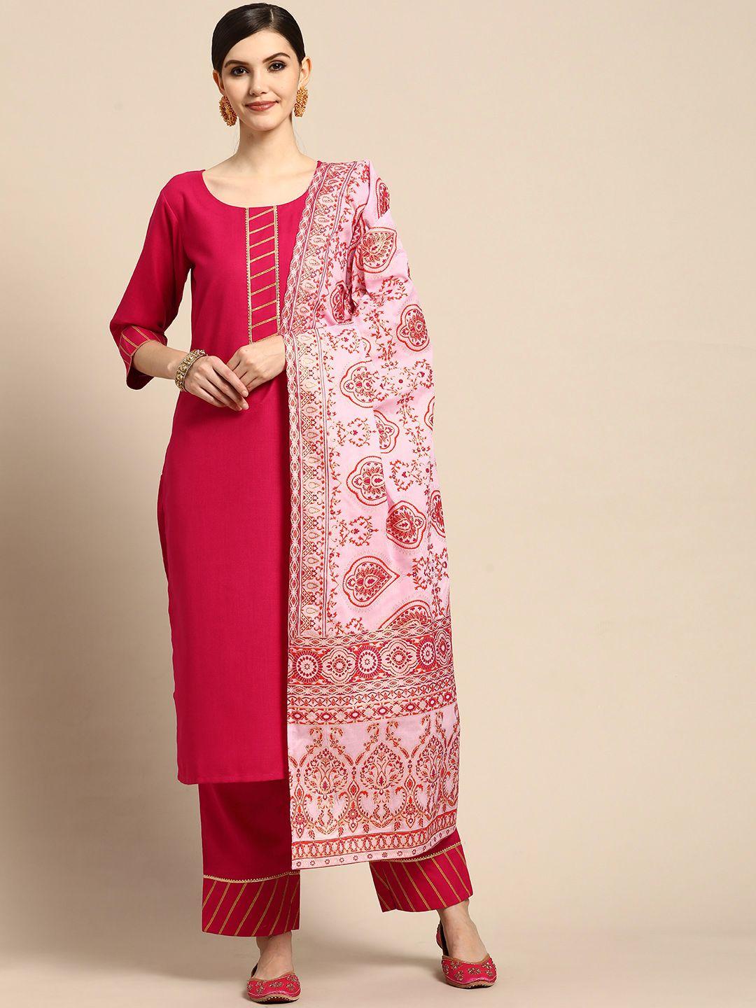 gerua women pink gotta patti kurta with trousers & with dupatta