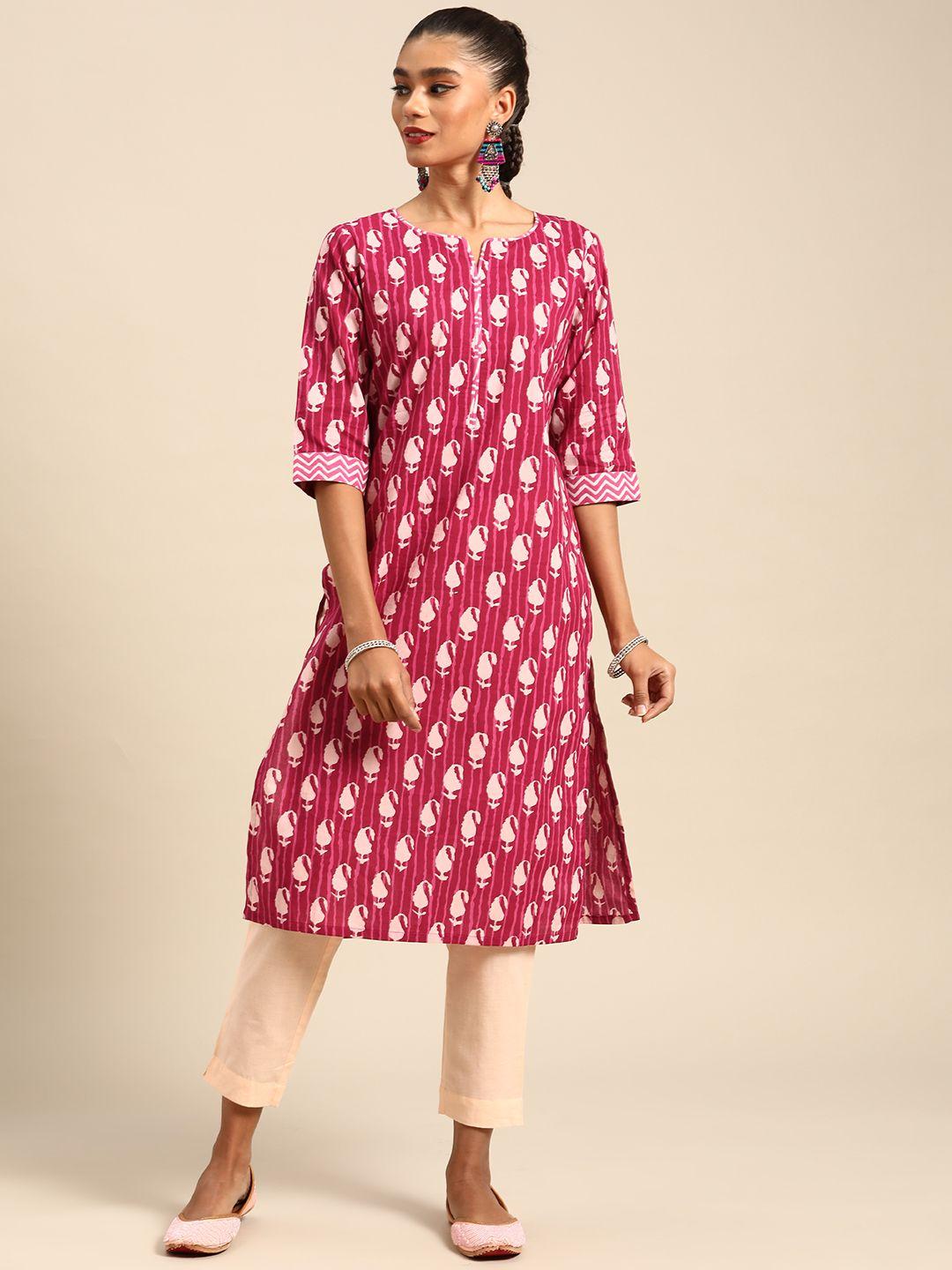 gerua women pink paisley printed kurta