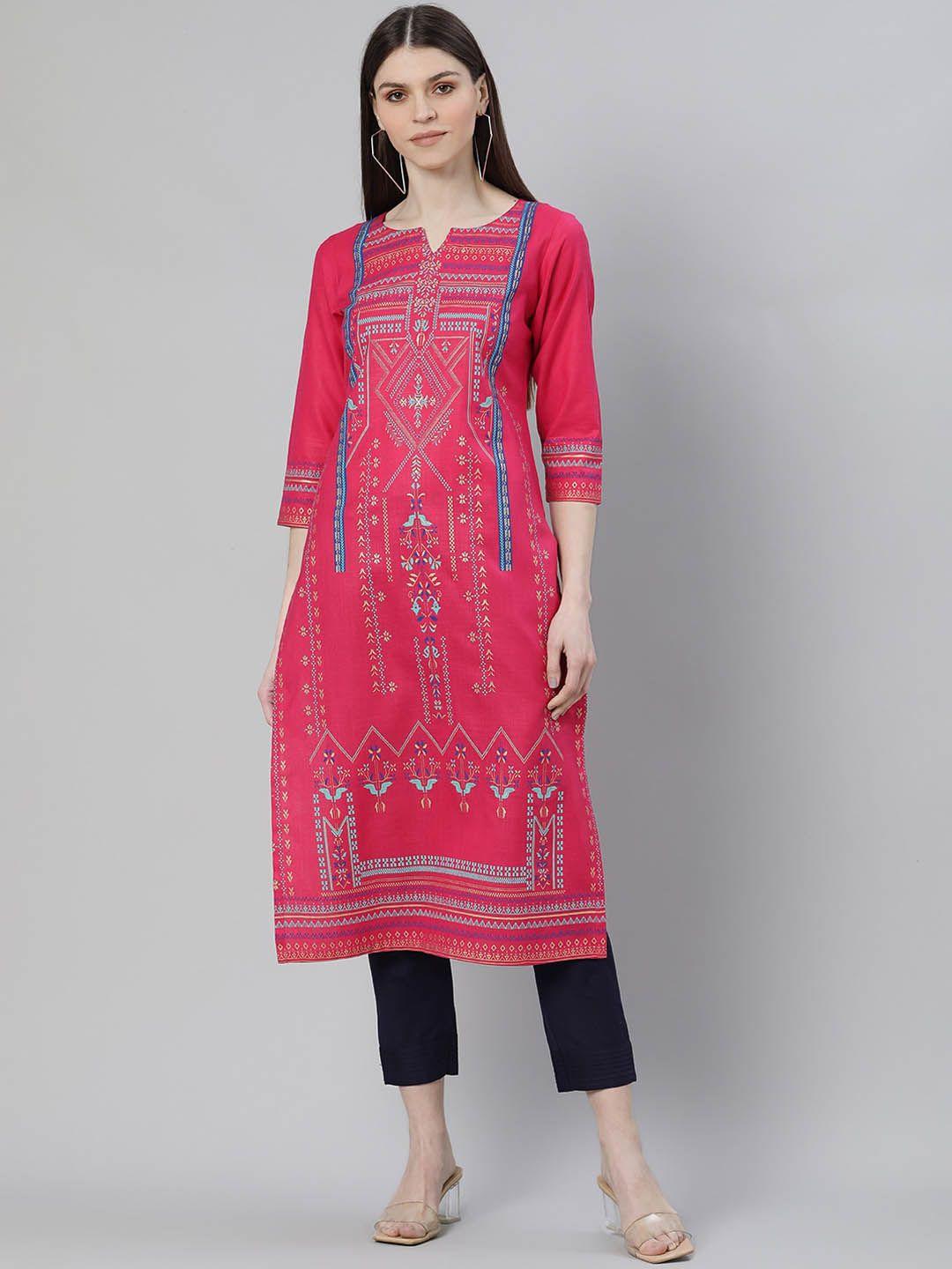 gerua women pink printed straight kurta