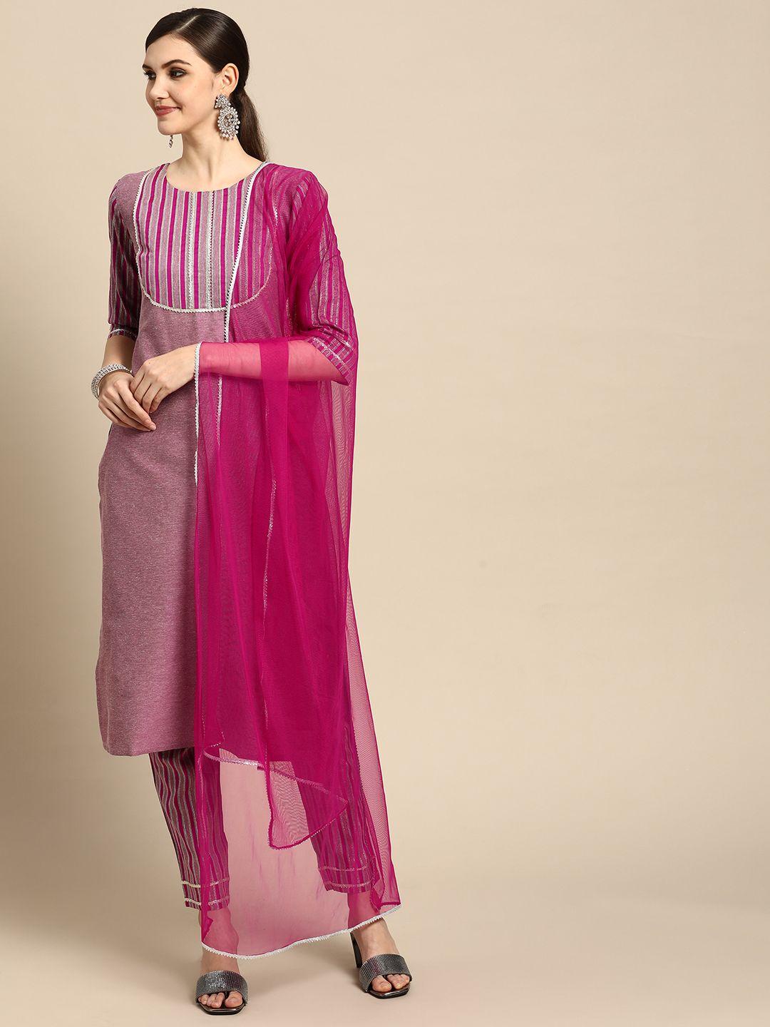 gerua women pink yoke design kurta with trousers & with dupatta