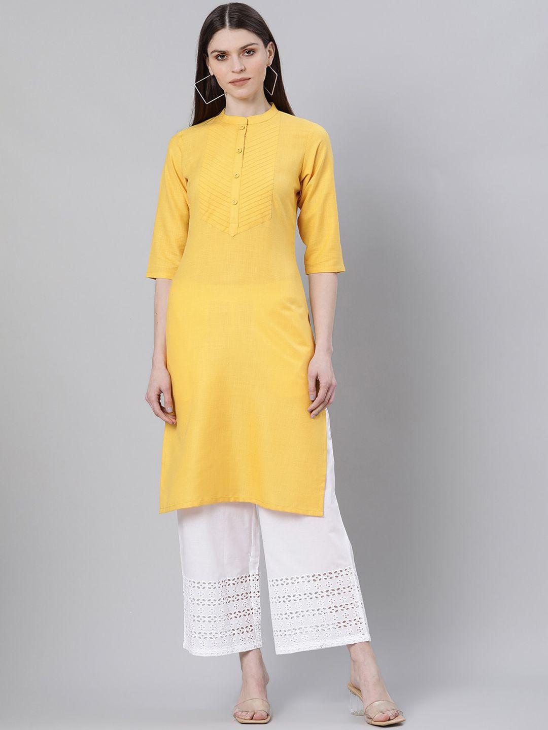 gerua women yellow cotton solid straight kurta