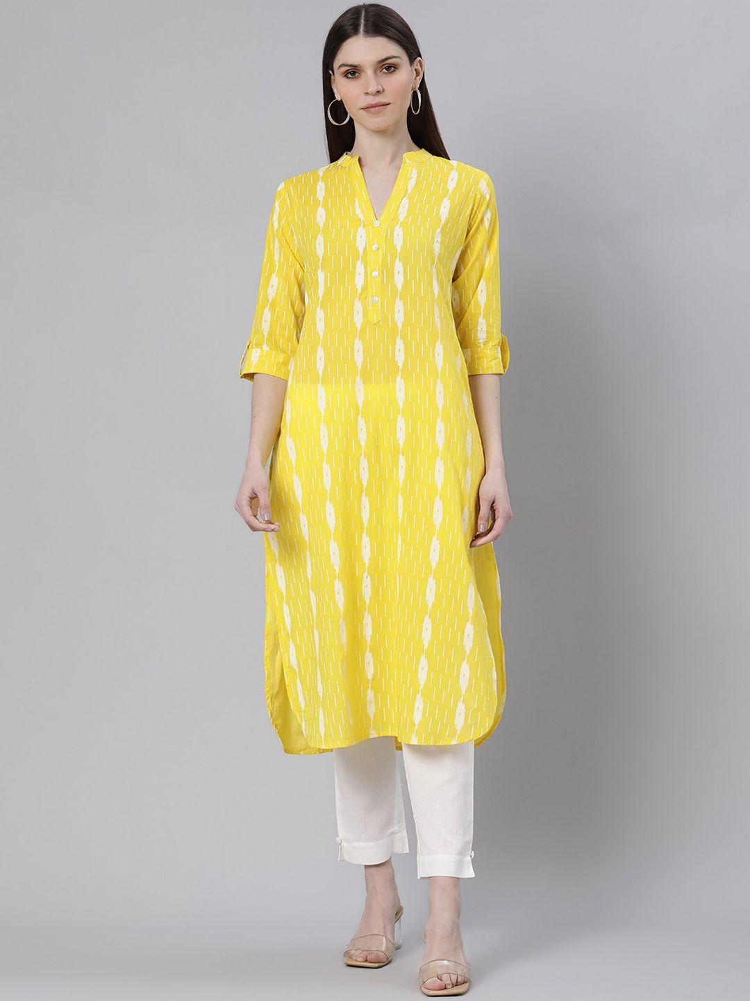 gerua women yellow printed straight kurta