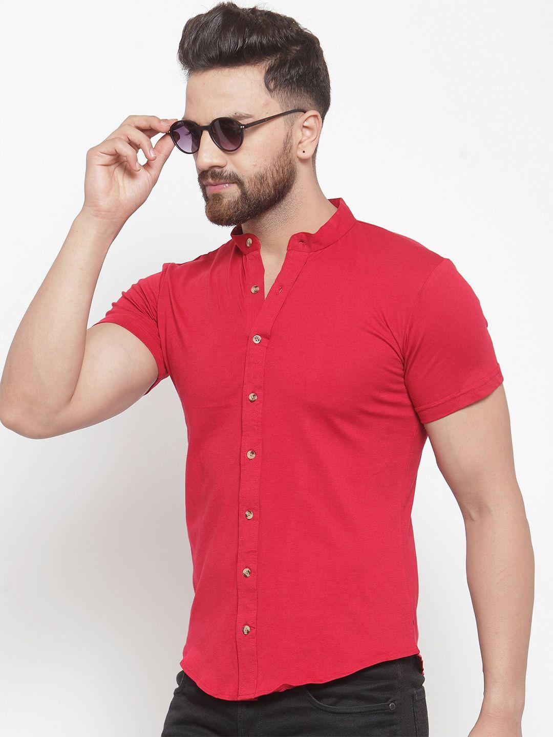 gespo men red casual cotton shirt
