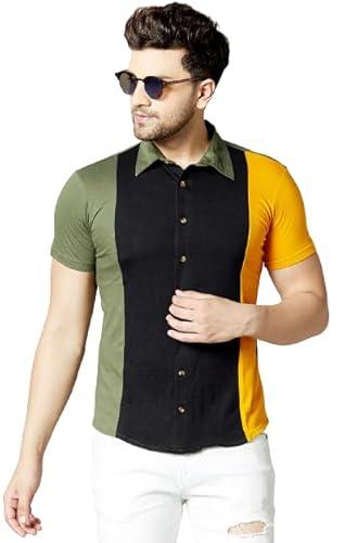 gespo half sleeves colorblock shirts for mens (color-green) (size-large)