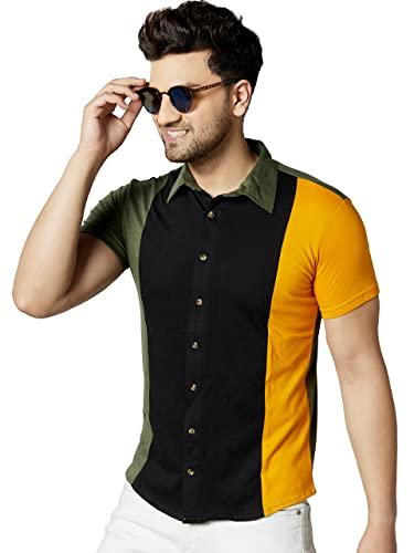 gespo men's multicolor spread collar half sleeve casual regular fit shirt, xl