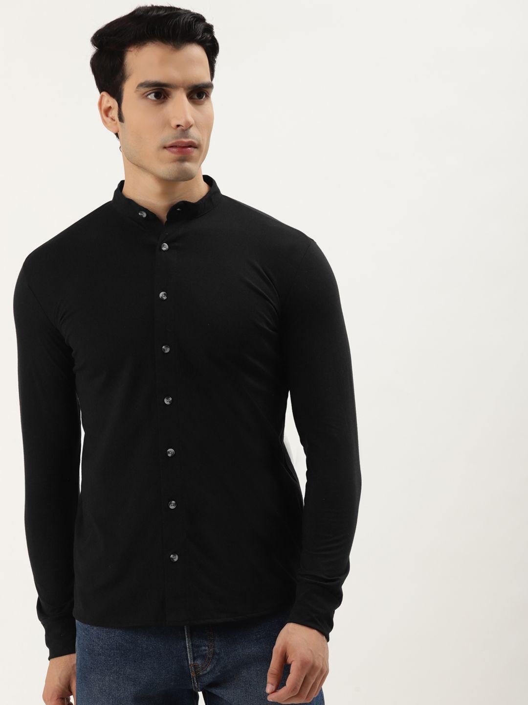 gespo men black comfort opaque cotton casual shirt