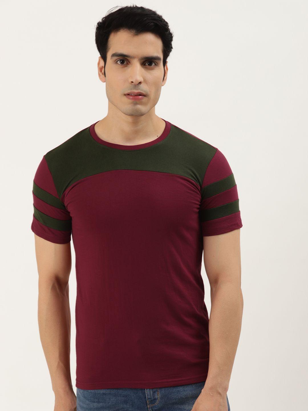 gespo men maroon & green colourblocked t-shirt