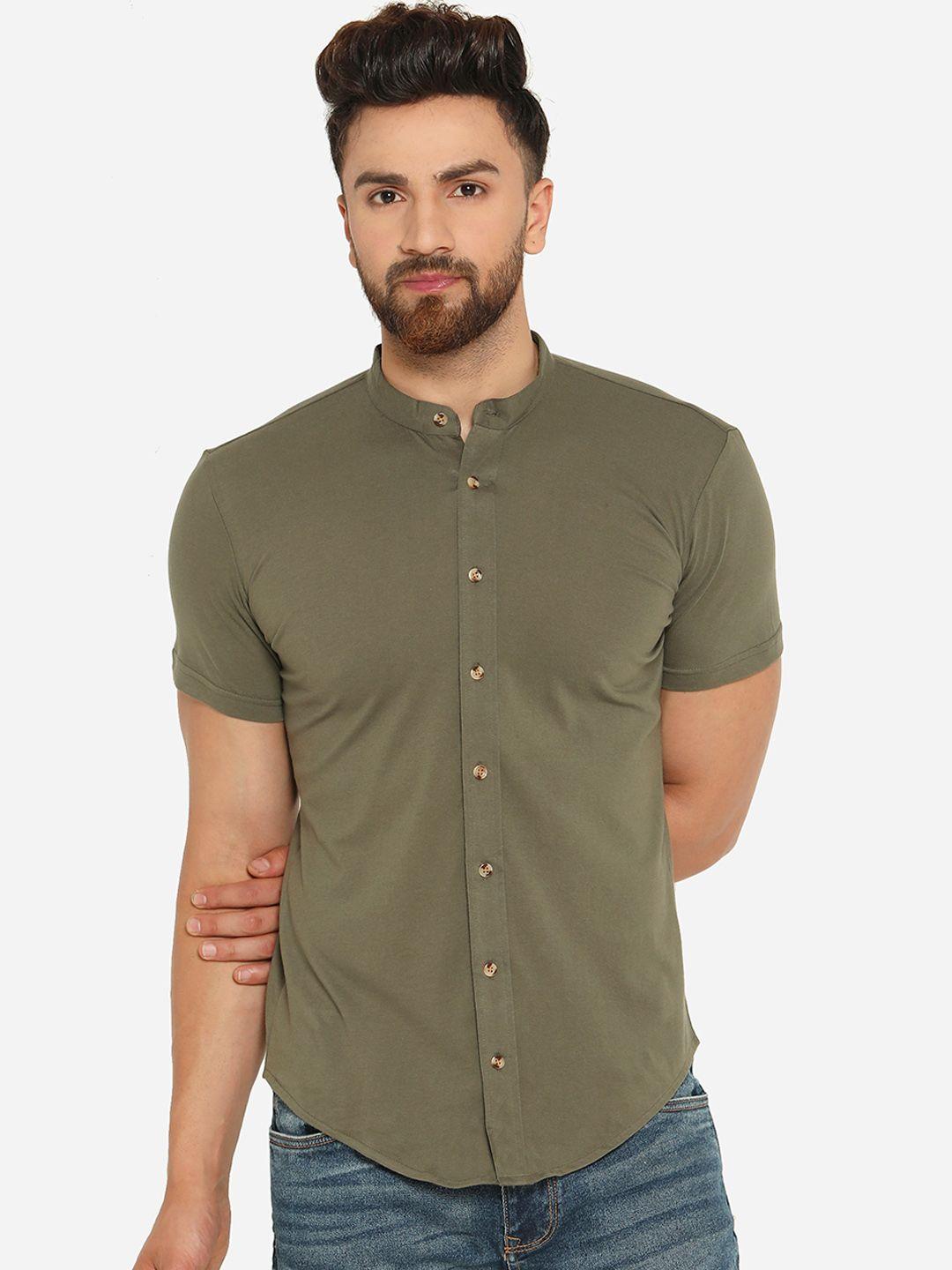 gespo men olive green regular fit solid casual shirt