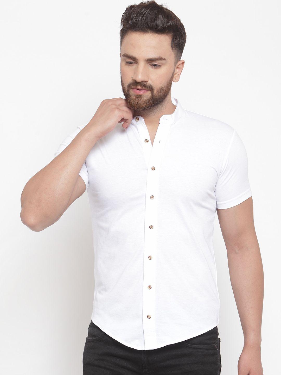 gespo men white regular fit solid casual shirt