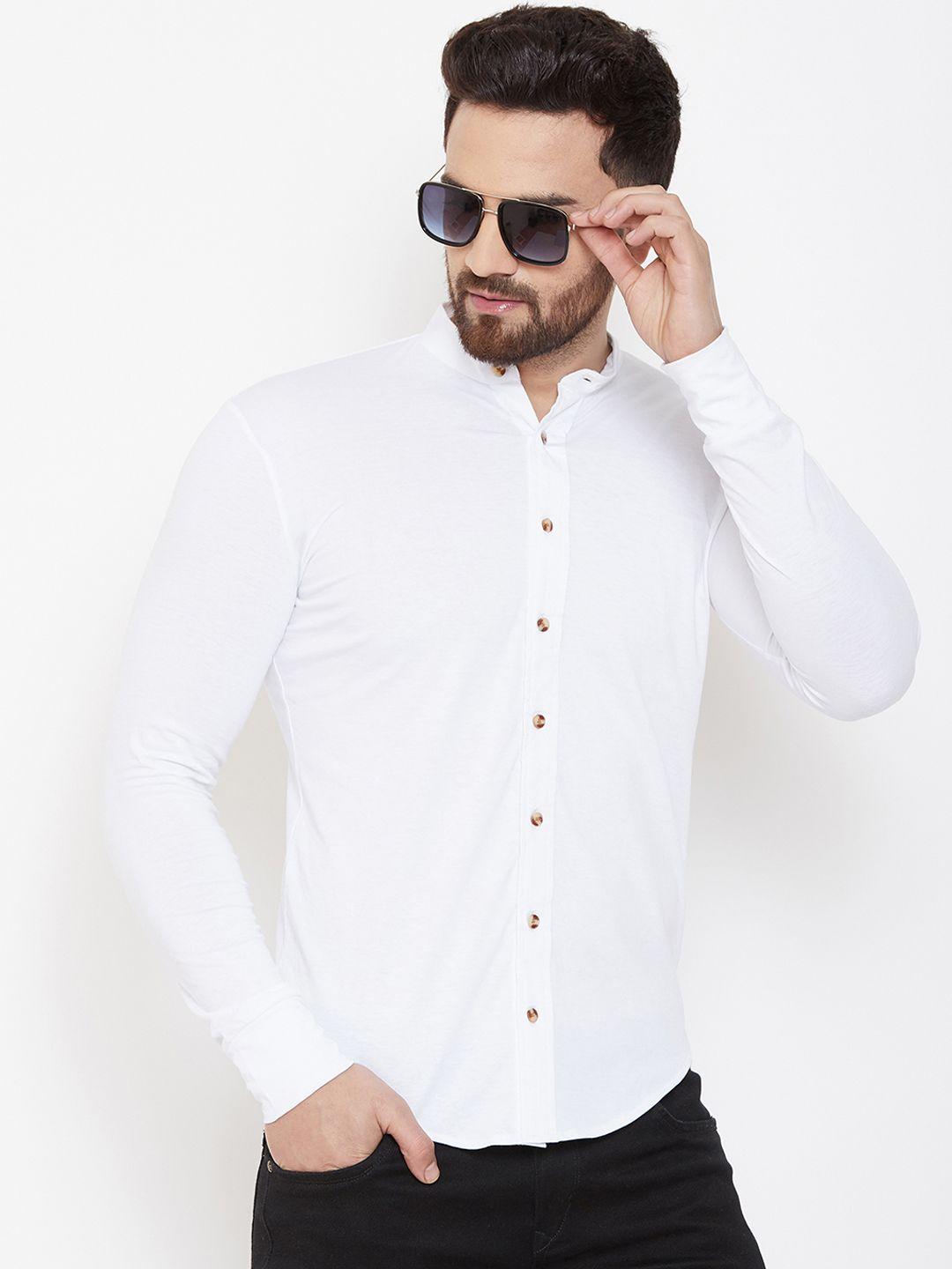 gespo men white slim fit solid casual shirt