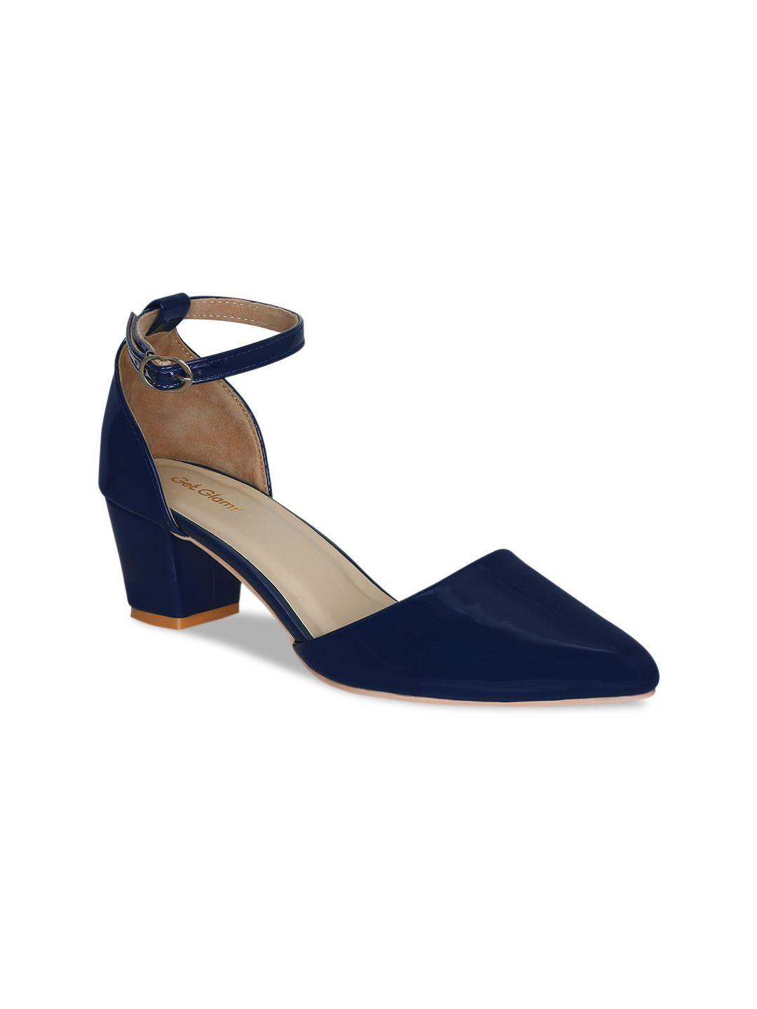 get glamr navy blue block pumps with buckles