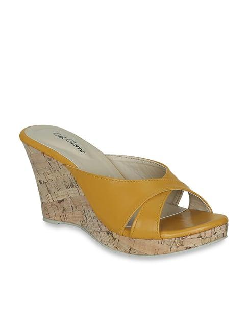 get glamr women's mustard cross strap wedges