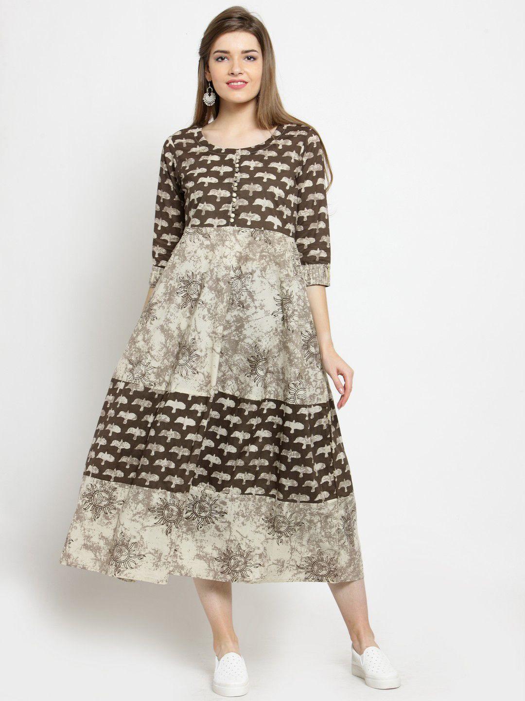 get glamr women brown printed a-line dress