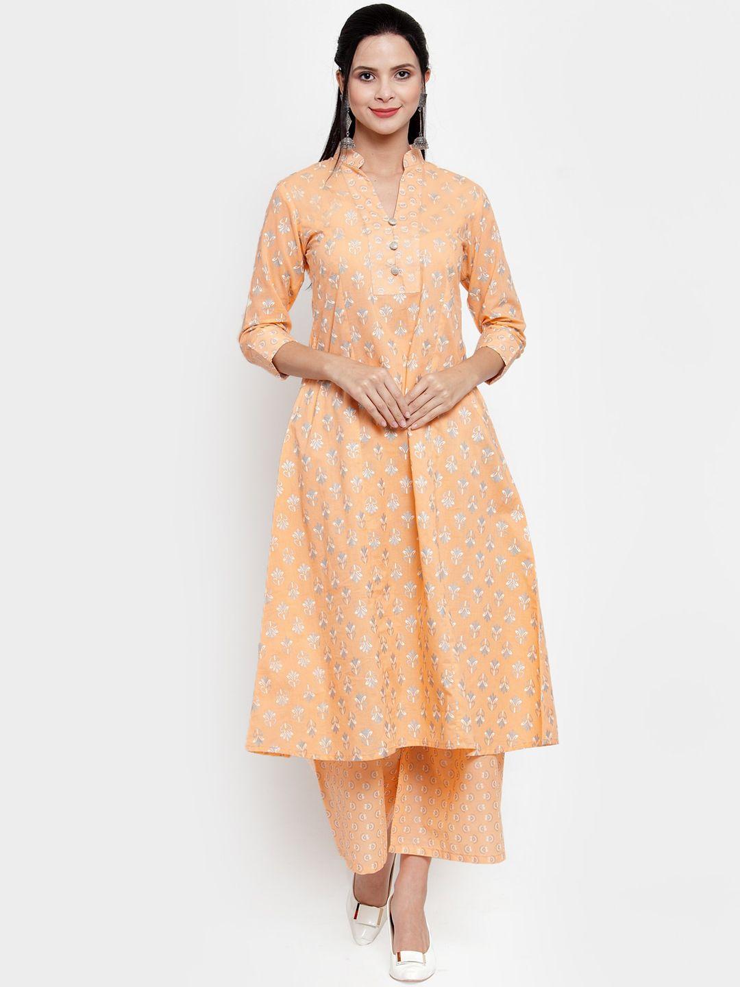 get glamr women orange printed kurta with palazzos