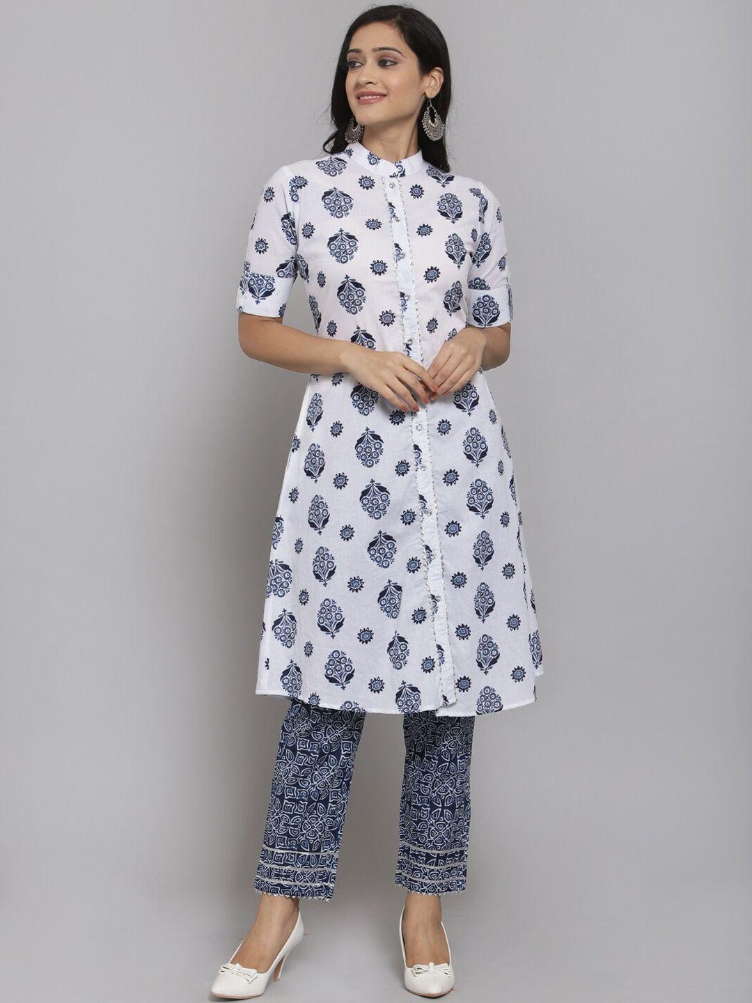 get glamr women white  blue printed kurta set