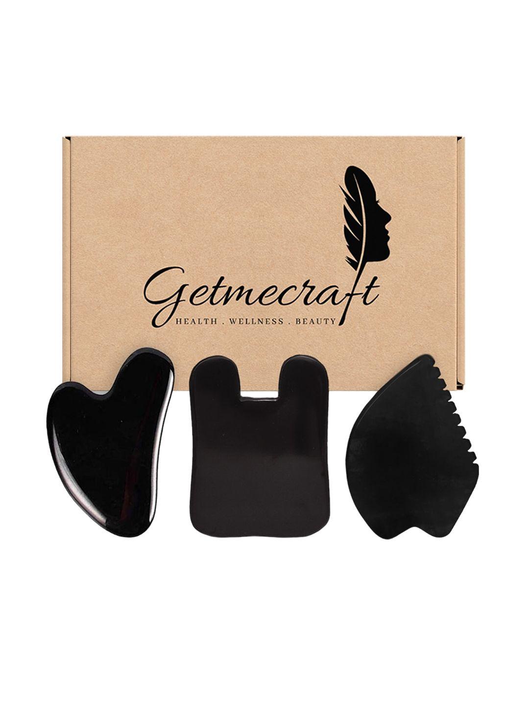 getmecraft 3-pcs obsidian gua sha-leaf shape gua sha & rabbit ear shape gua sha