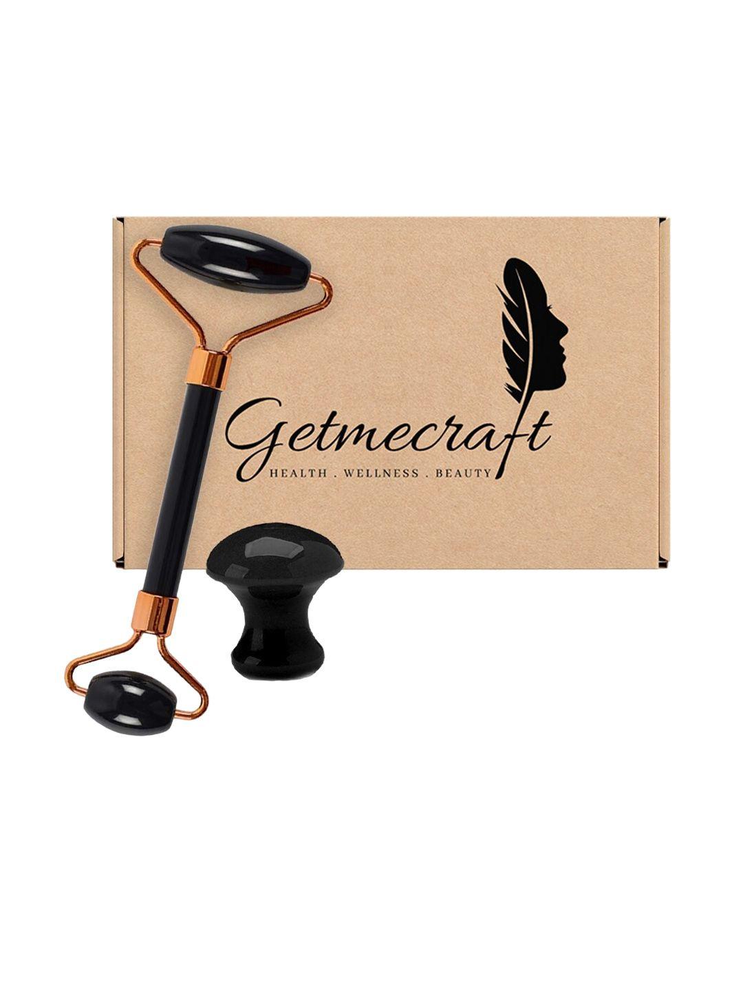 getmecraft black obsidian face roller & mushroom gua sha facial massage tool