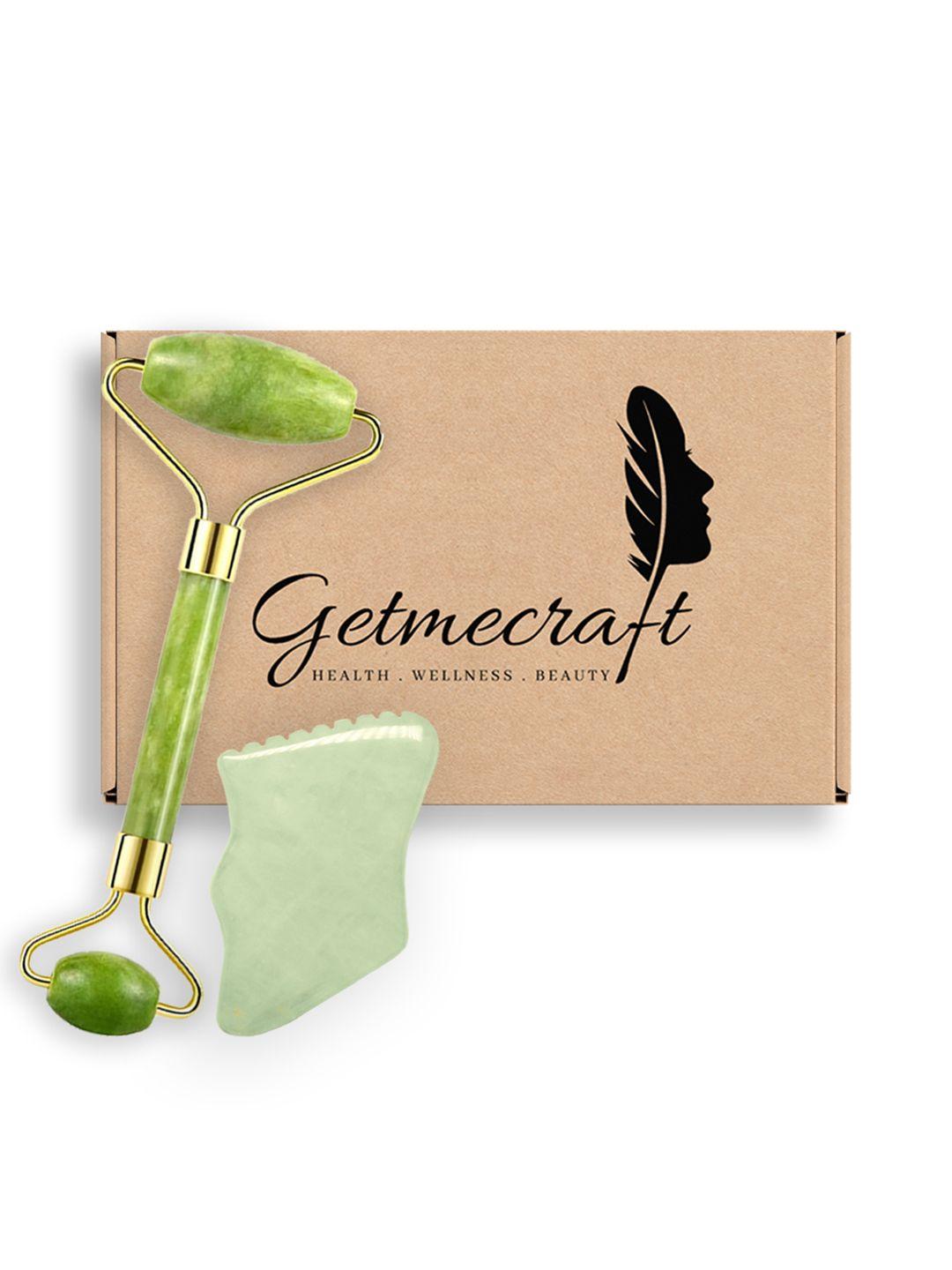 getmecraft jade face roller & jade gua sha with teeth shape sides ridges massage tool set