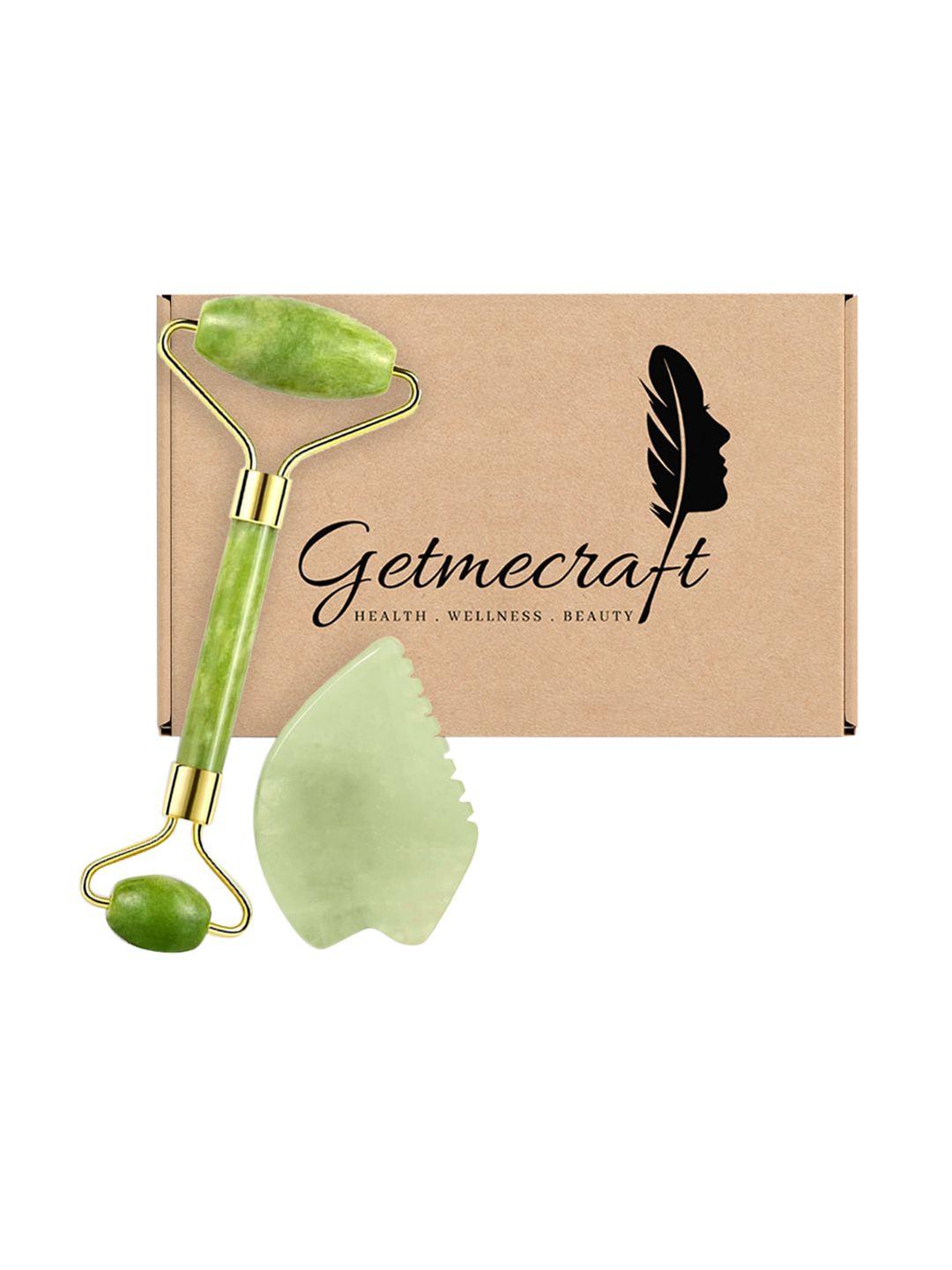 getmecraft jade face roller & leaf shape gua sha massage tool set