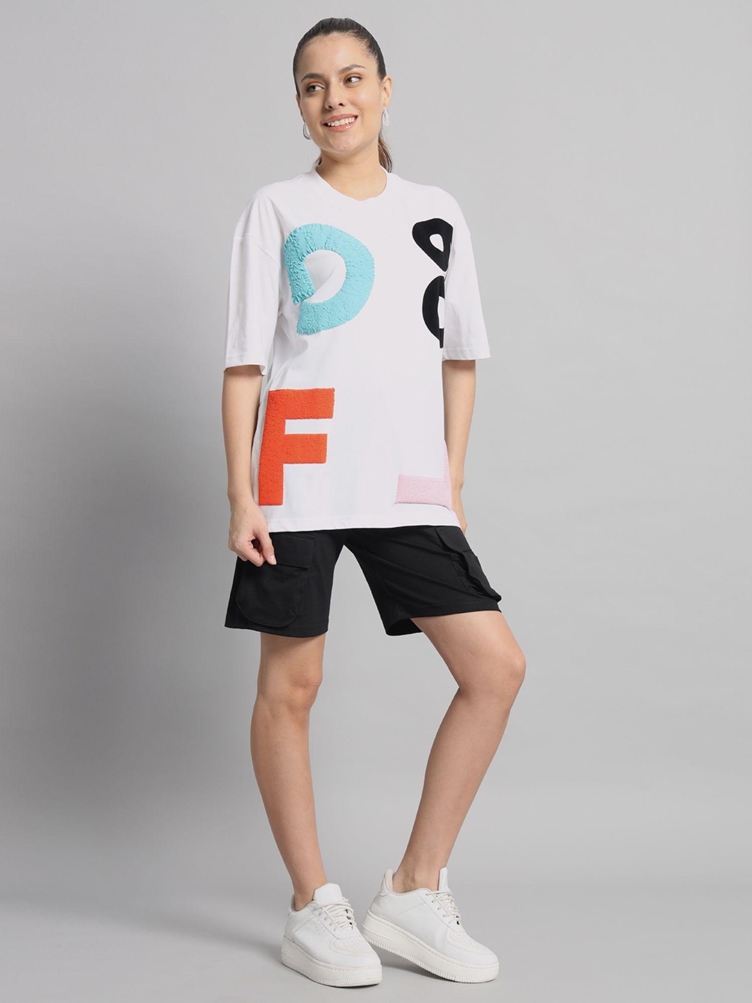 gfl09 women white t-shirt and shorts (set of 2)