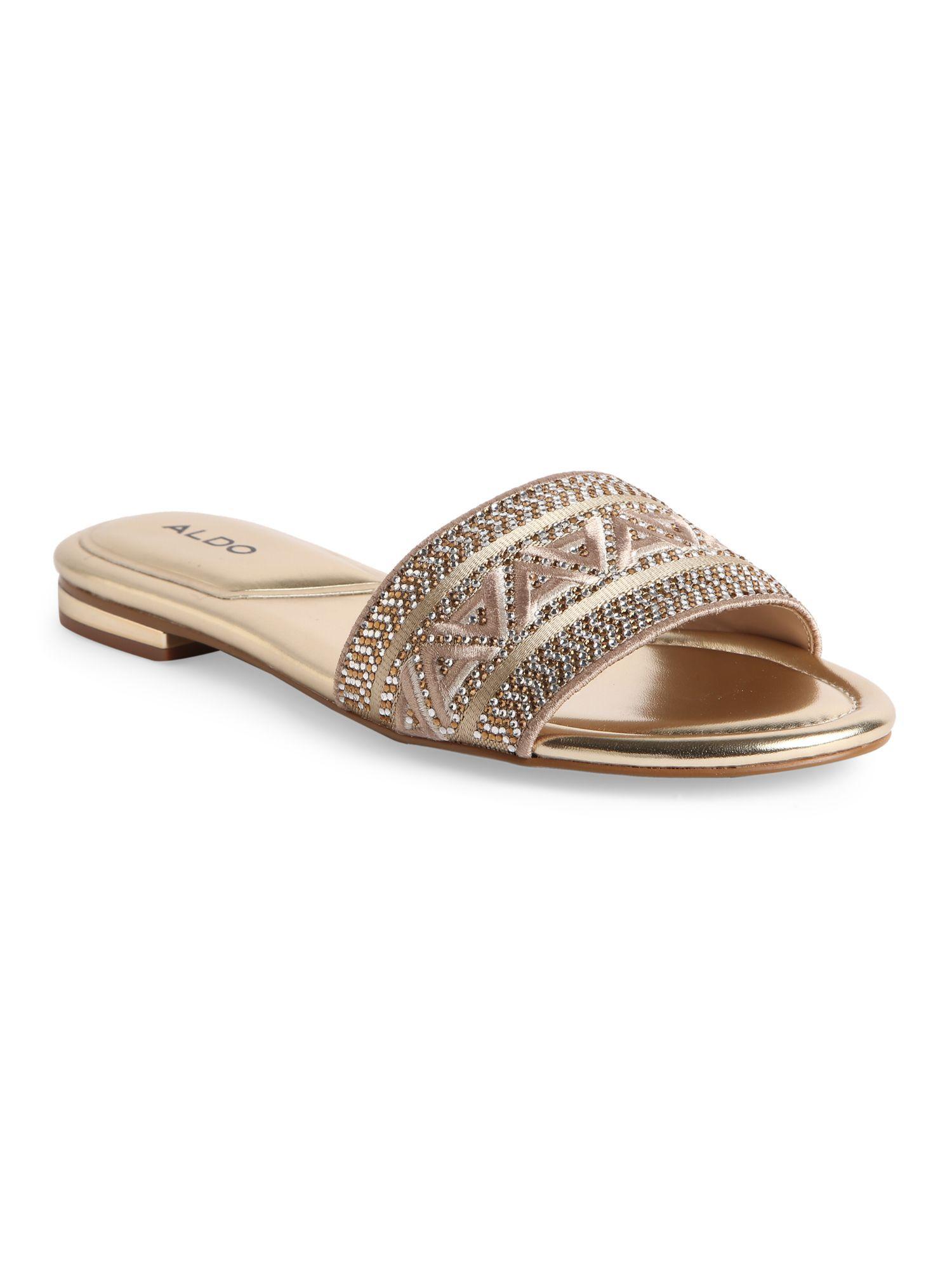 ghalia textile champagne embellished sandals