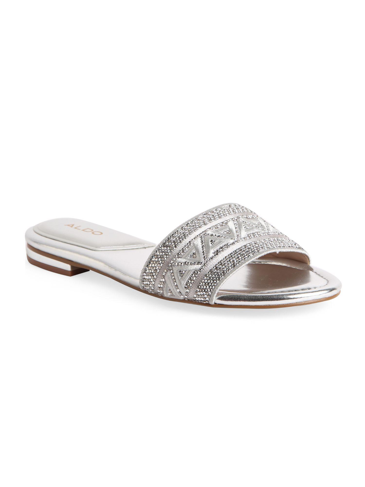 ghalia textile silver embellished sandals