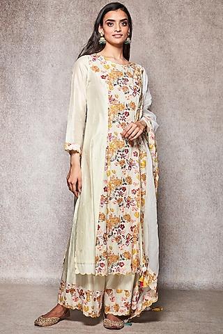 ghee colored embroidered kurta set with front slit