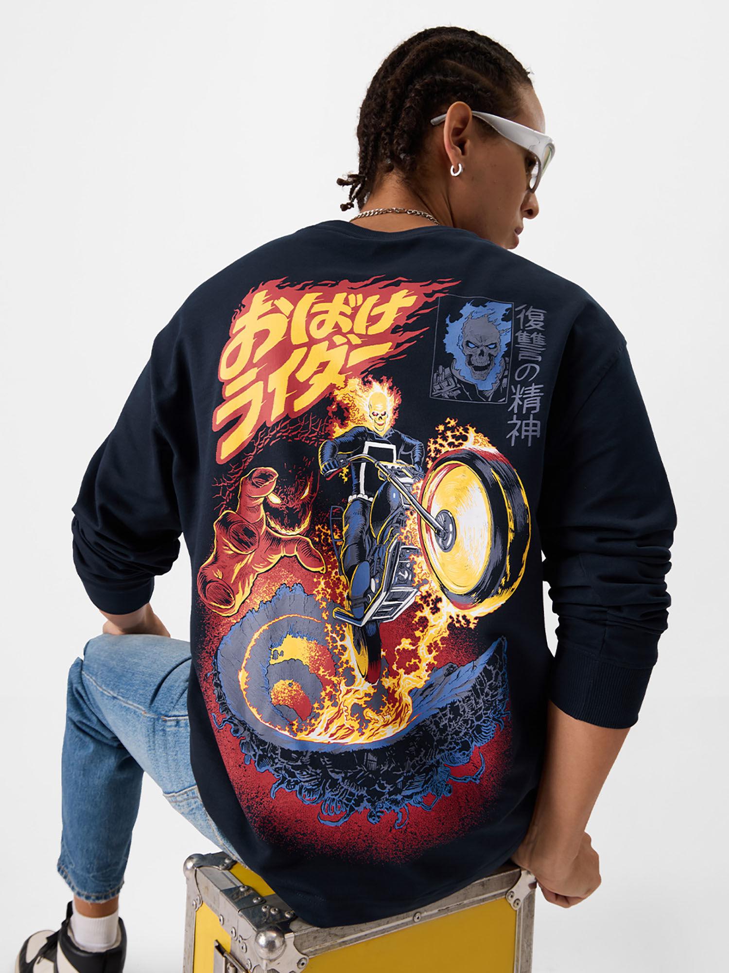 ghost rider : vengeance oversized full sleeve t-shirt navy blue