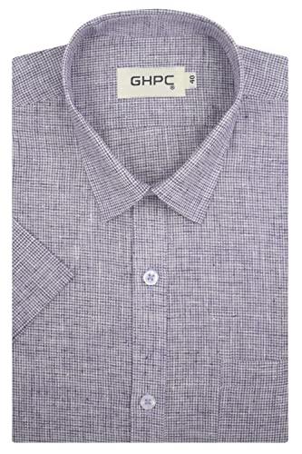 ghpc cotton linen pin checks half sleeves regular fit formal shirt for men (purple, fsh209113_42)