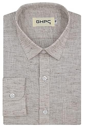 ghpc cotton linen plain solid full sleeves regular fit formal shirt for men (brown, fsf204319_42)