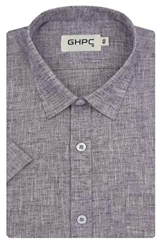 ghpc cotton linen plain solid half sleeves regular fit formal shirt for men (purple, fsh208413_38)