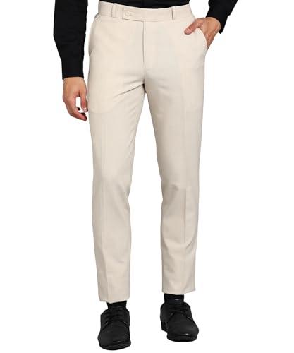 ghpc stylish slim fit beige polyester lycra stretchable formal pant for men | mens fashion plain solid wear dress trousers pants for office or party (ft100301 38)