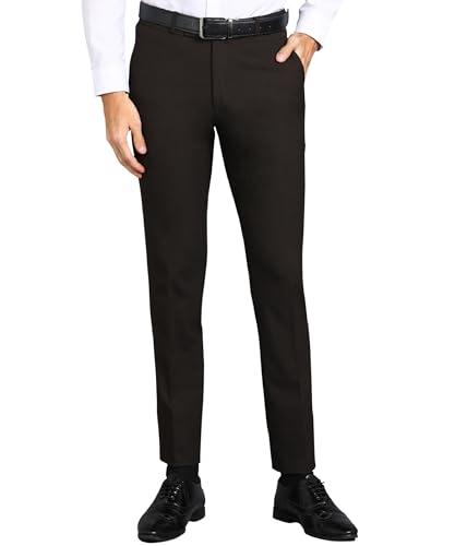 ghpc stylish slim fit brown polyester lycra stretchable formal pant for men | mens fashion plain solid wear dress trousers pants for office or party (ft100405 40)