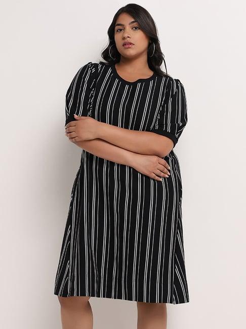 gia by westside black striped a-line dress