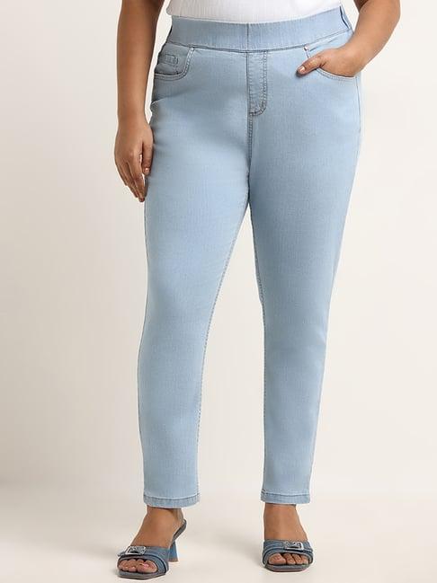 gia by westside blue slim fit mid rise jeggings