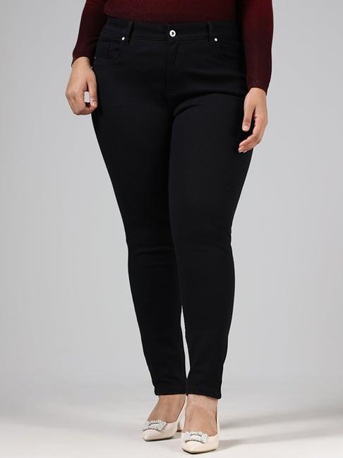 gia by westside solid black wide-leg denim jeans