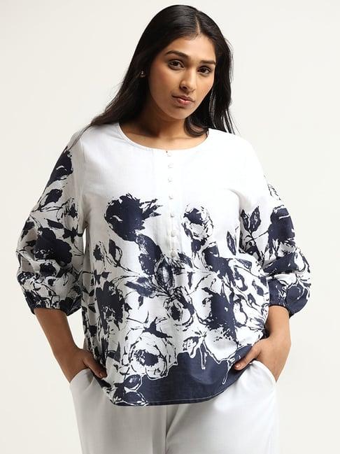 gia by westside white abstract relaxed-fit top