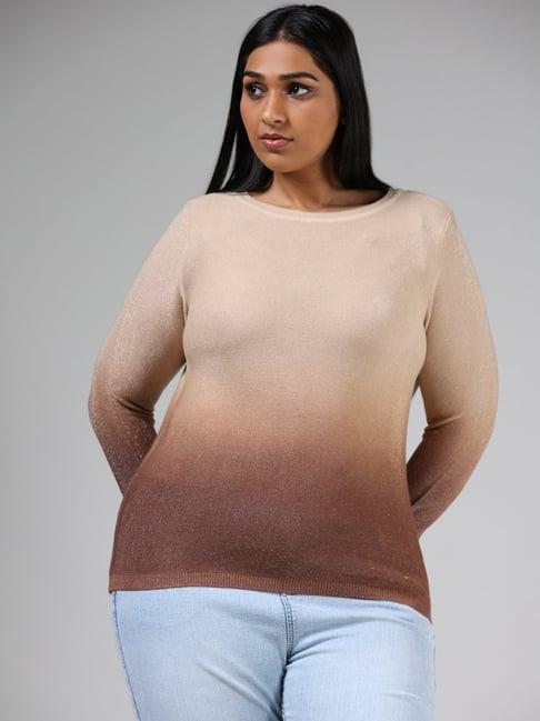 gia by westside beige & brown ombre sweater