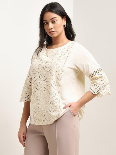 gia by westside beige schiffli design cotton top