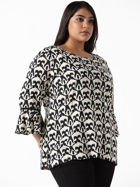 gia by westside black and beige printed relaxed fit lantana blouse