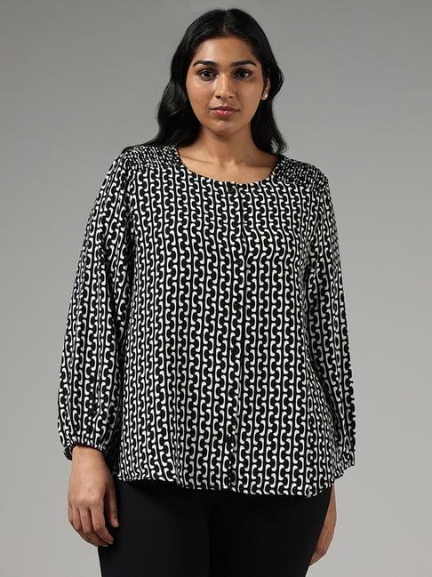 gia by westside black printed button down blouse