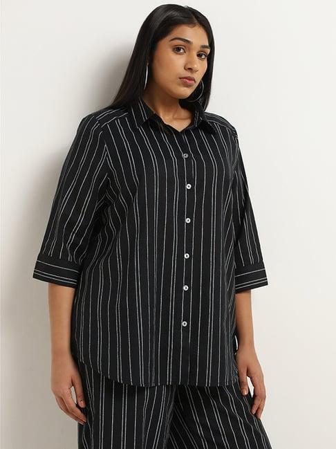 gia by westside black striped shirt