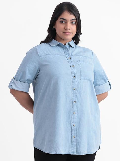 gia by westside blue relaxed fit denim rubico blouse shirt