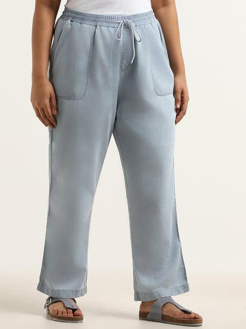 gia by westside blue straight-fit pants