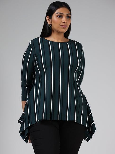 gia by westside bottle green & white striped side-flare top
