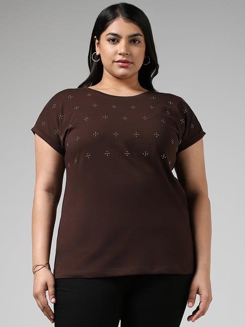 gia by westside brown embellished t-shirt