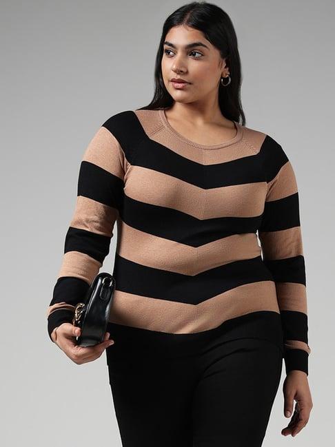 gia by westside brown striped sweater